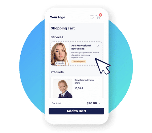 mobile mockup of selecting the addition of retouching feature in GotPhoto online shop
