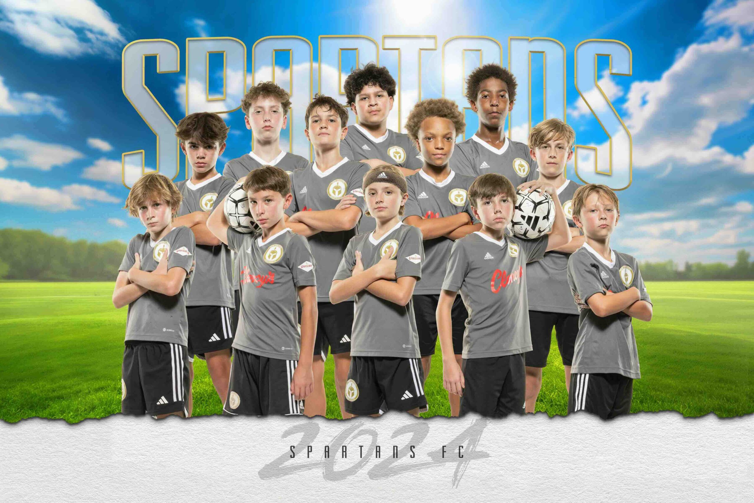 A U14 youth football team poses together