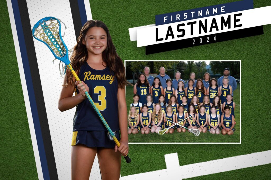 Memory mate featuring an individual pose and a team pose of a lacrosse team