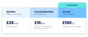 Entagged App Name List Pricing Table